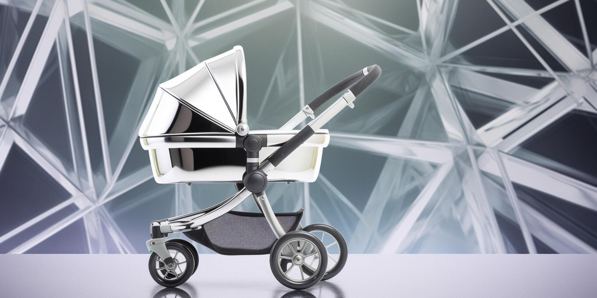 modern krom metall bebis sittvagn på en trogen ai genererad foto