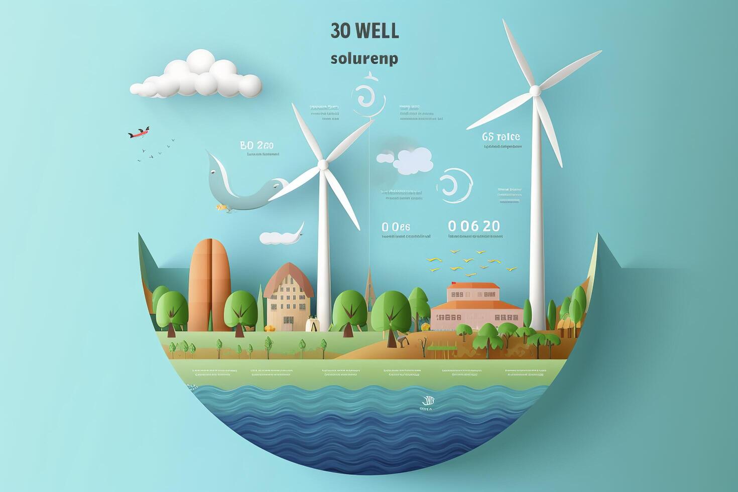 förnybar energi förbi 2050 kol neutral energi eller växthus gas utsläpp co2, minska co2 utsläpp begrepp, generativ ai foto