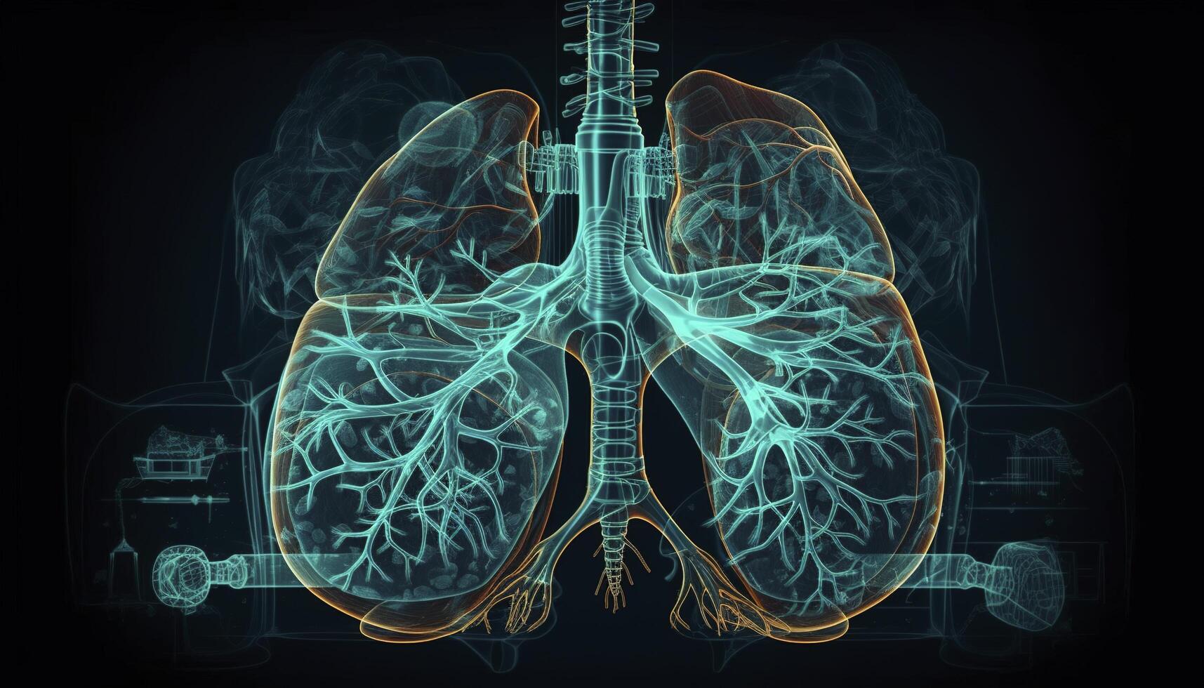 rökig lungor av en rökare på en mörk bakgrund isolera medicinsk begrepp 3d illustration generativ ai foto