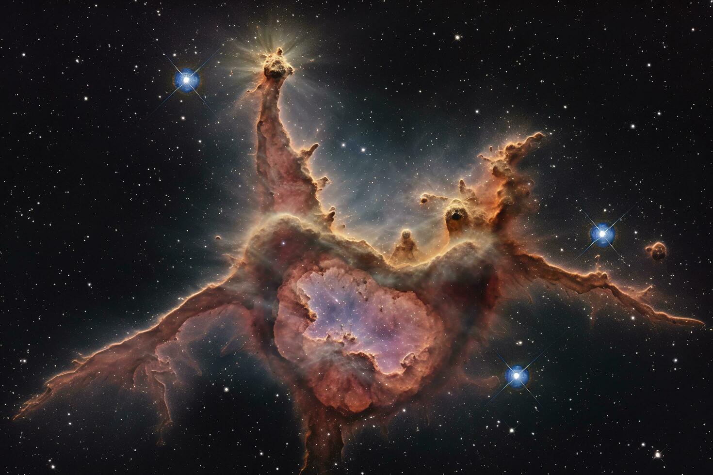 använder sig av flera olika exponeringar till skapa en detaljerad och färgrik bild av de carina nebulosa, en stjärnbildande område belägen i de sydlig konstellation Carina, generera ai foto