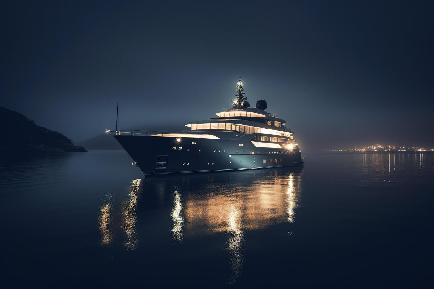 generativ ai illustration av superyacht på natt foto