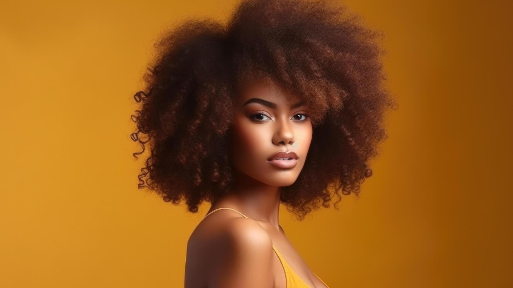 skönhet porträtt av afrikansk amerikan flicka med afro hår. illustration ai generativ foto