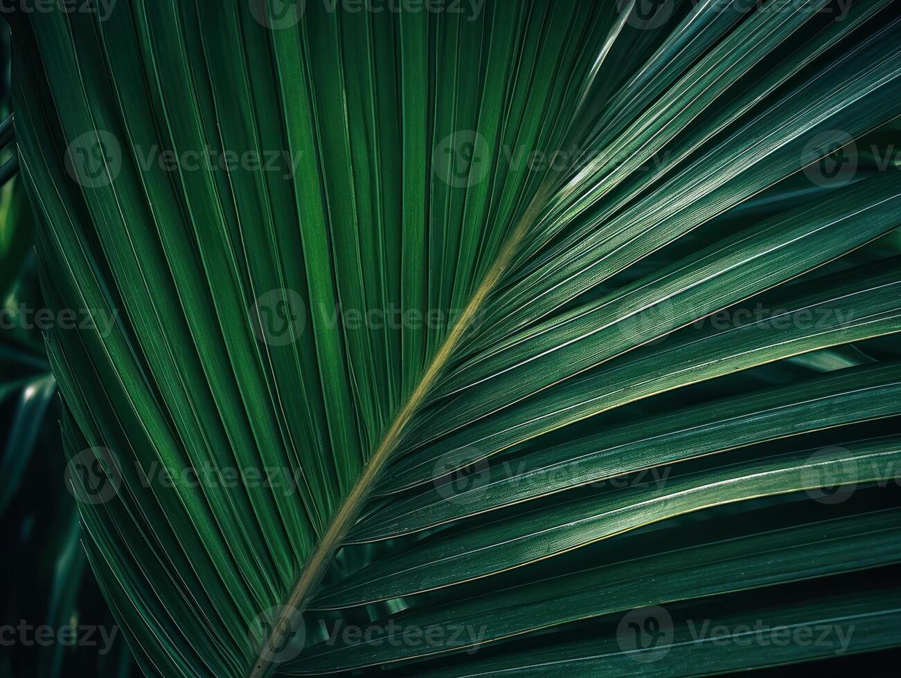 skön grön handflatan löv bakgrund. tropisk natur begrepp. selektiv fokus. skapas med generativ ai teknologi. foto