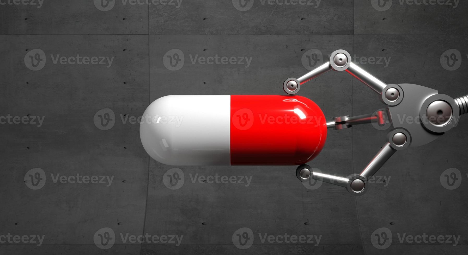 tablett röd kapsel i robothandbakgrund foto