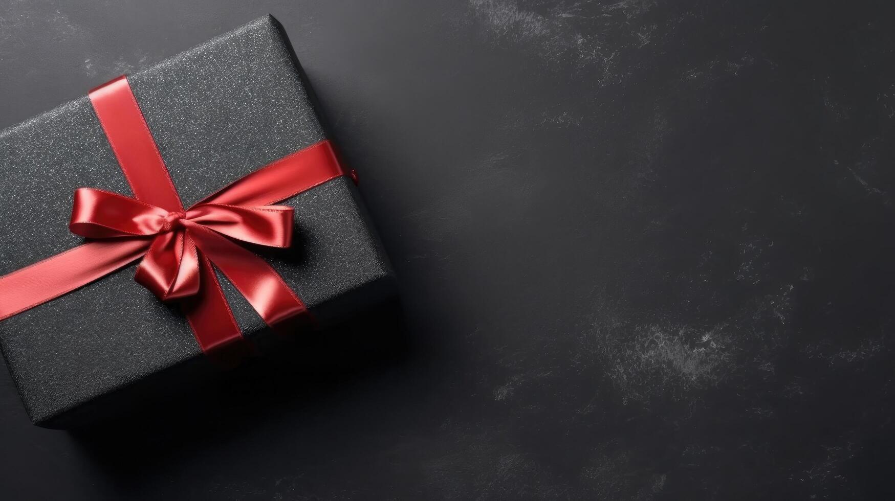 svart gåva låda bakgrund. illustration ai generativ foto