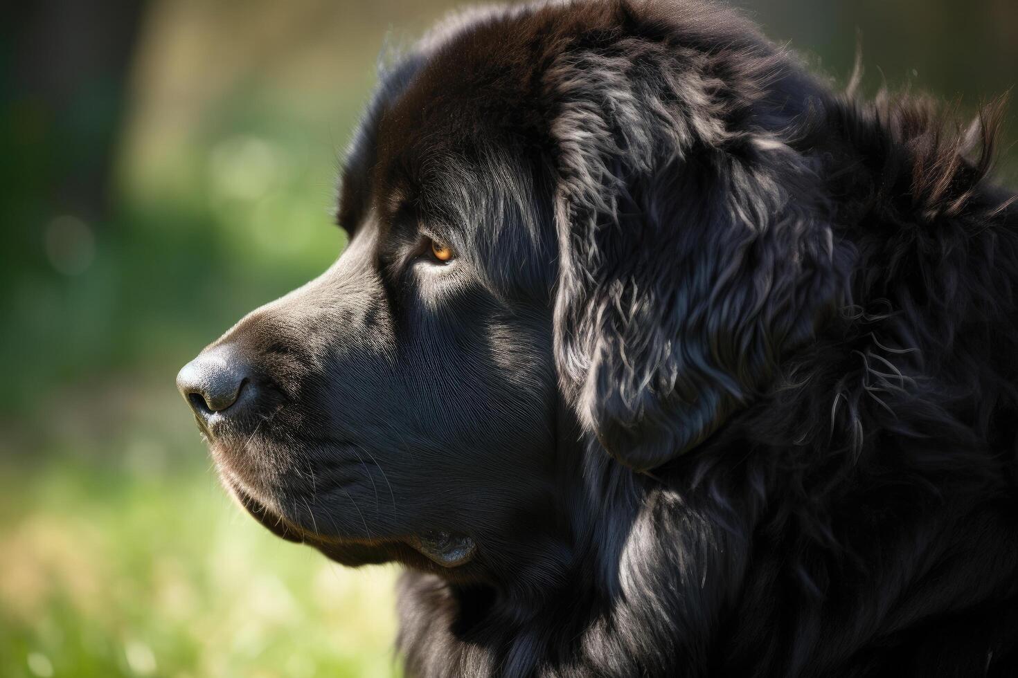 porträtt av en renrasig newfoundland hund utomhus på en solig dag. ai genererad foto