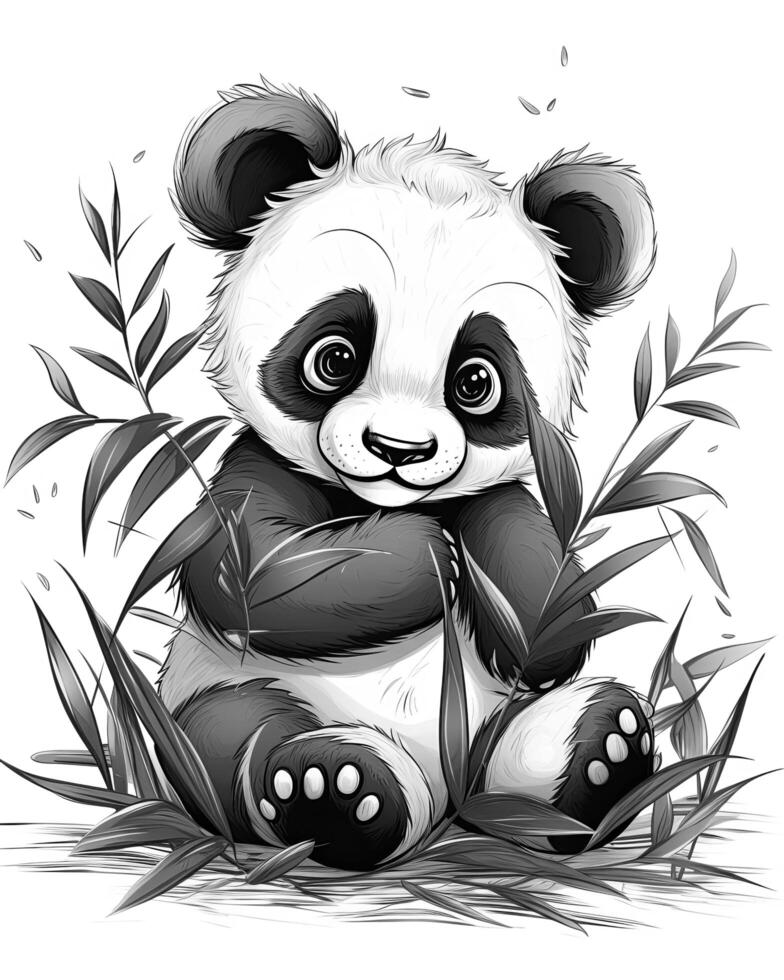 söt bebis panda Sammanträde uppsättning design på en vit bakgrund. svart och vit bebis panda illustration. panda Valp med skön ögon. bebis panda illustration på en vit bakgrund. ai genererad. foto