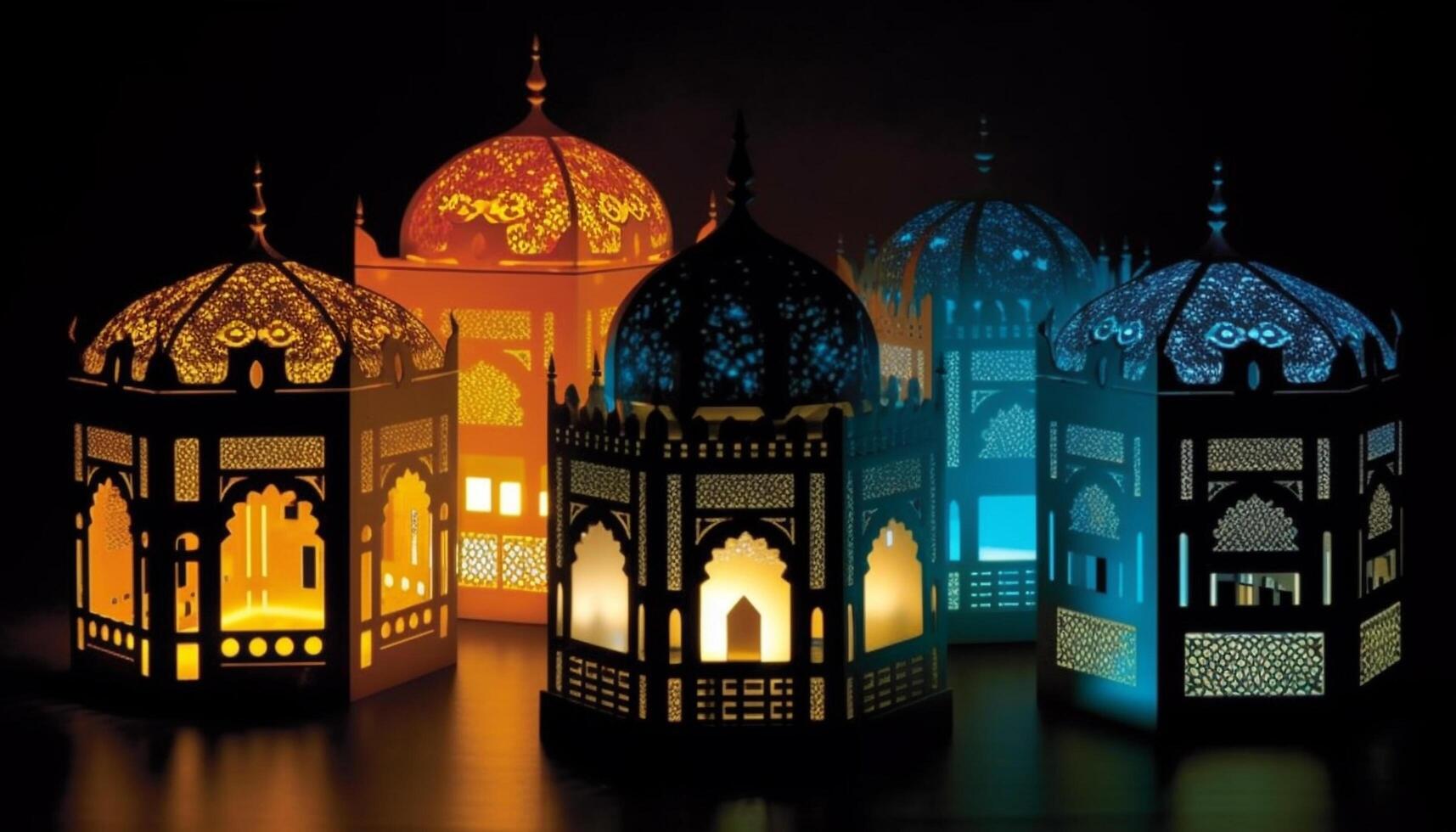 ramadan natt lyktor belysa arabicum stil minareter i firande genererad förbi ai foto