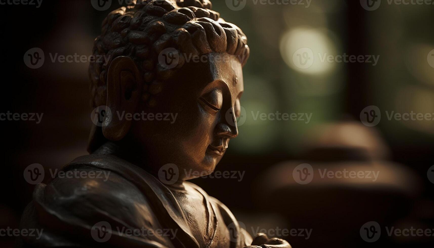 mediterar munk i gammal buddist tempel utsöndrar lugn visdom genererad förbi ai foto