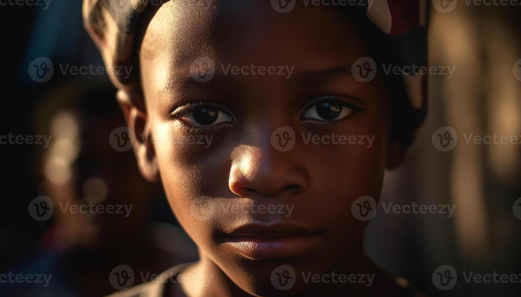 afrikansk amerikan ung vuxen stirrande självsäkert på kamera, utomhus, stänga upp genererad förbi ai foto