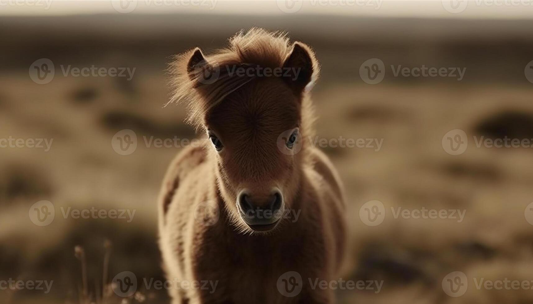 söt föl betning i äng på solnedgång genererad förbi ai foto