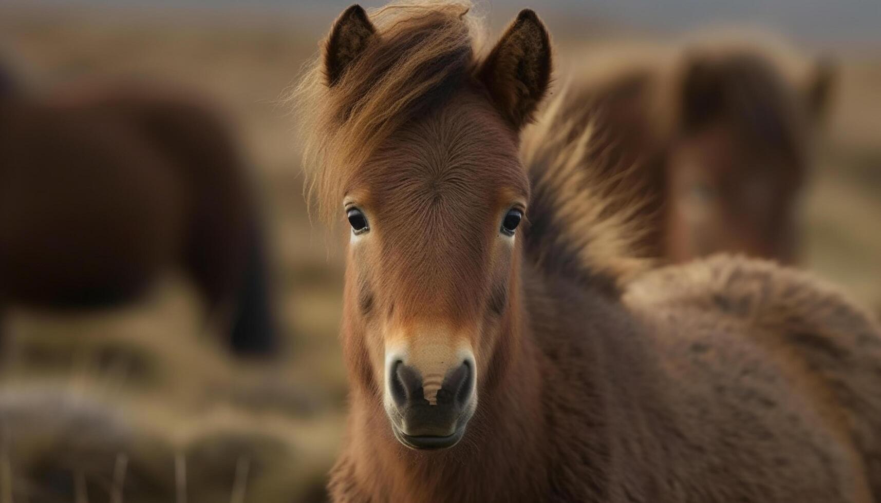 söt föl betning i äng, ser på kamera genererad förbi ai foto