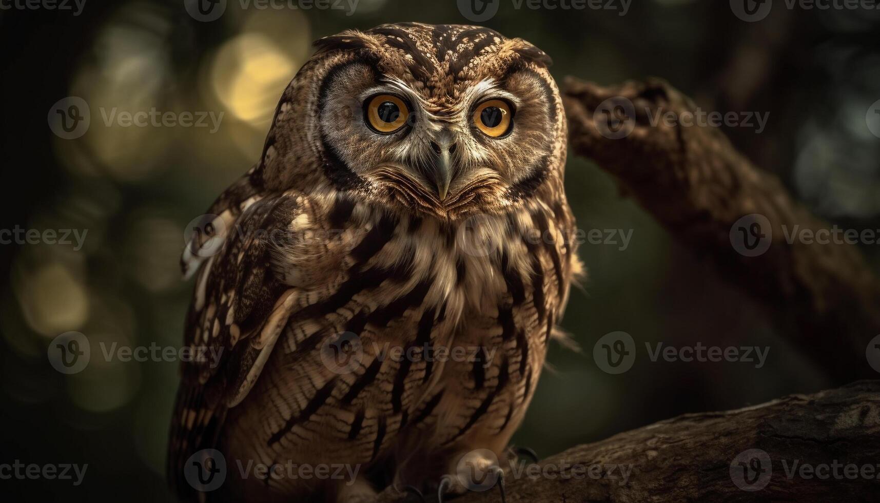 bra behornad Uggla perching på träd gren genererad förbi ai foto