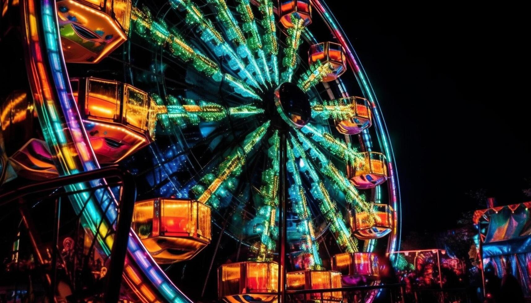 spinning hjul av vibrerande färger, lysande spänning genererad förbi ai foto