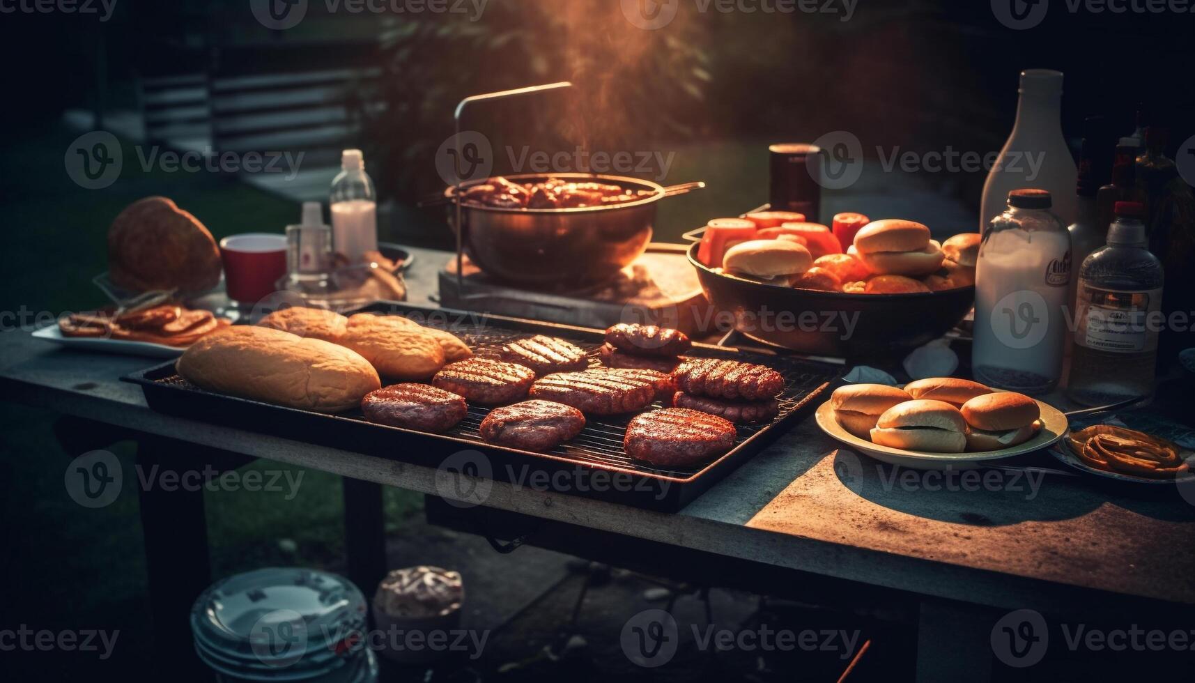 grillad kött på trä tabell, kokta till fullkomlighet med krydda genererad förbi ai foto