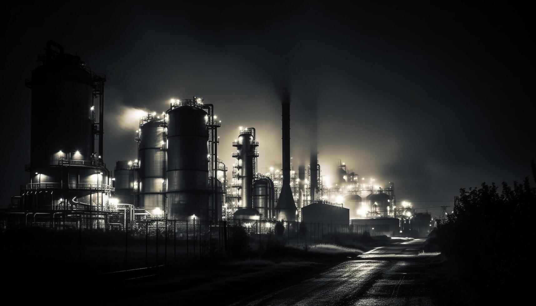 mörk industri fabrik bränsle kraft generation förorening raffinaderi miljö olja genererad förbi ai foto