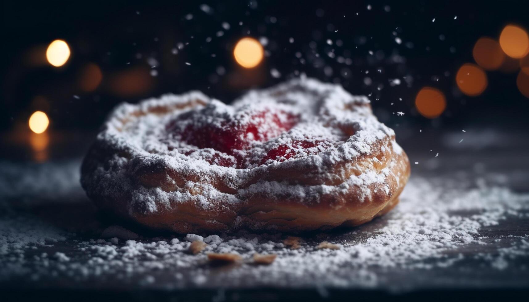 hemlagad bakad mörbakelse kaka med choklad och pulveriserad socker dekoration genererad förbi ai foto