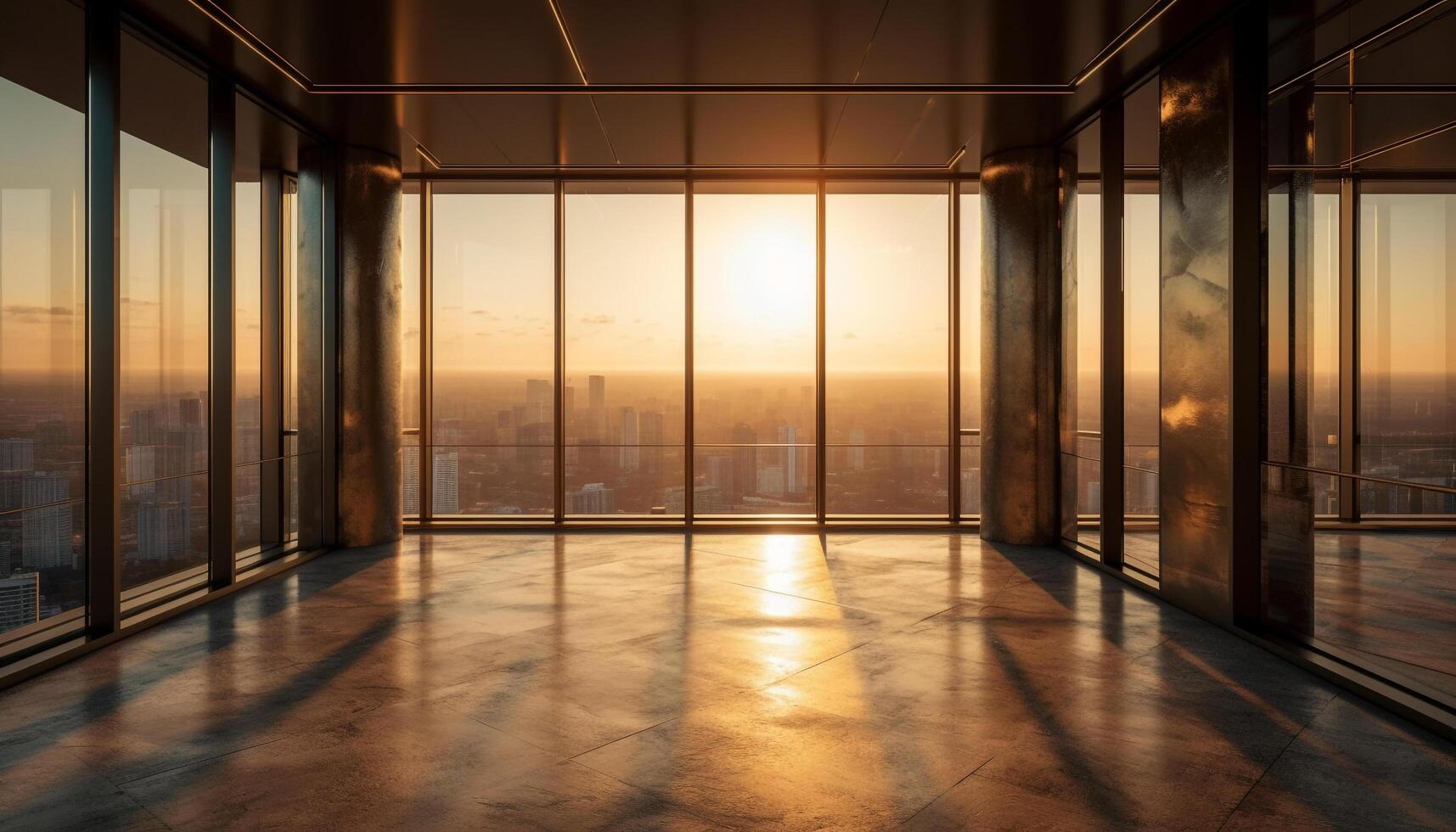 modern kontor med glas väggar och stål golv speglar stadsbild genererad förbi ai foto