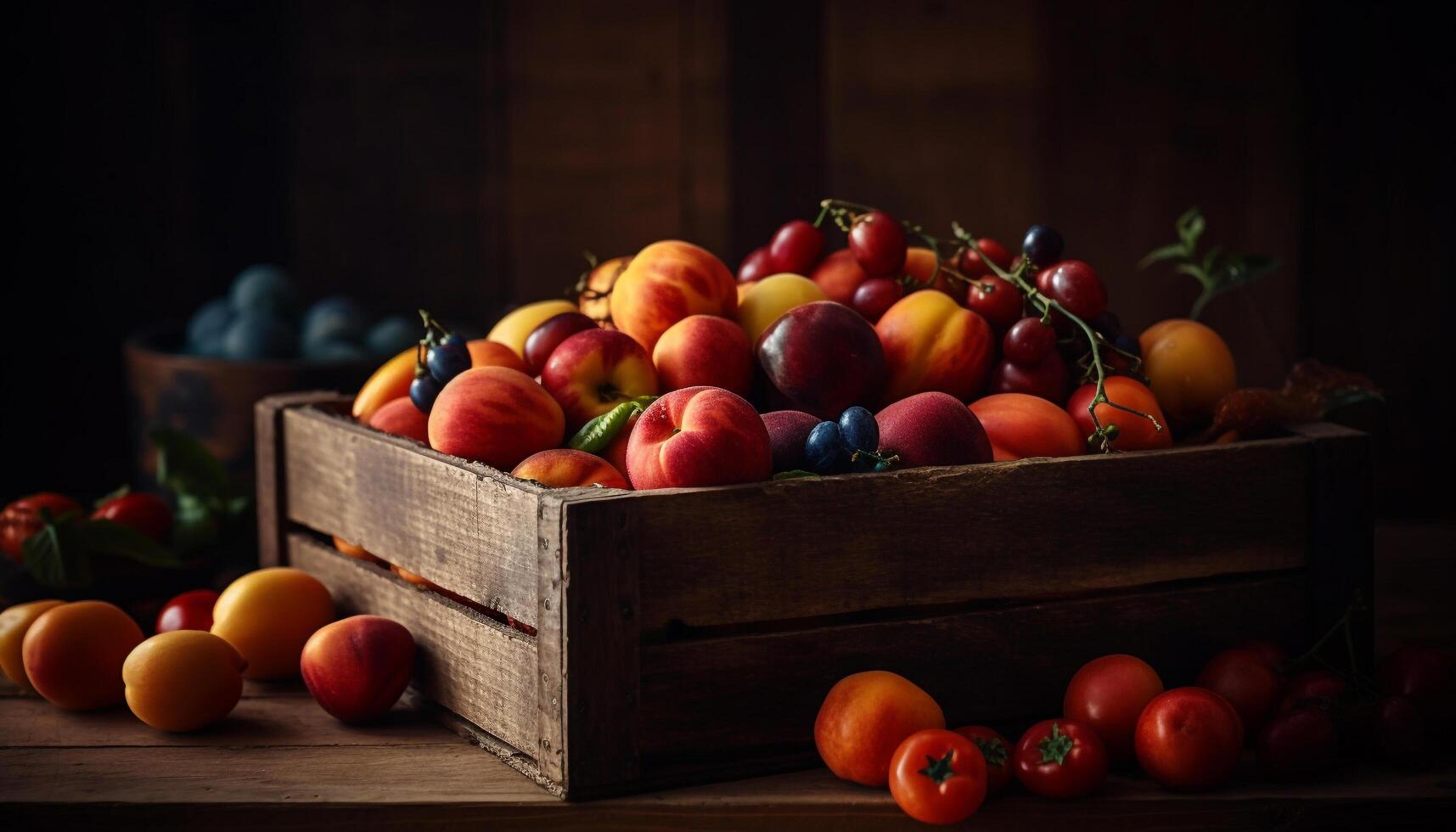 friska äter med färsk, organisk grönsaker och saftig hemodlade producera genererad förbi ai foto