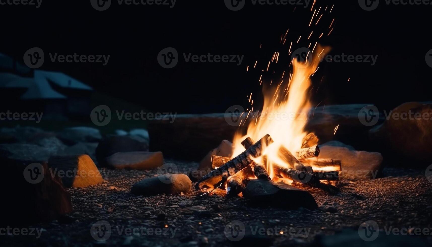 lysande glödande kol, gul flamma, grillad marshmallow perfekt höst äventyr genererad förbi ai foto