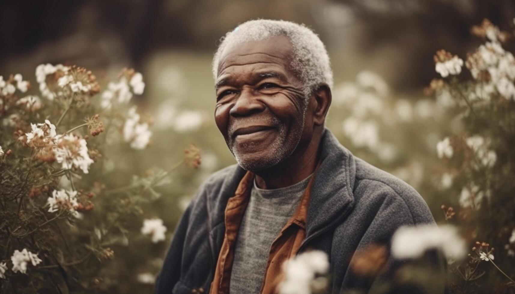aktiva seniors njuter natur, leende med sorglös förtroende utomhus genererad förbi ai foto