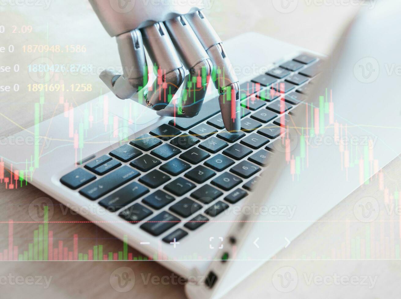 robot hand av teknologi i finansiera och investering. foto