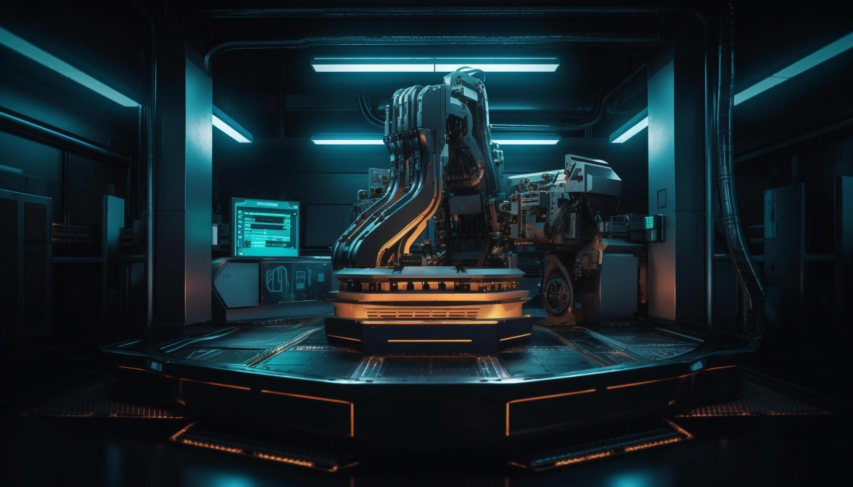 modern fabrik användningar robot vapen för automatiserad metall tillverkning bearbeta genererad förbi ai foto