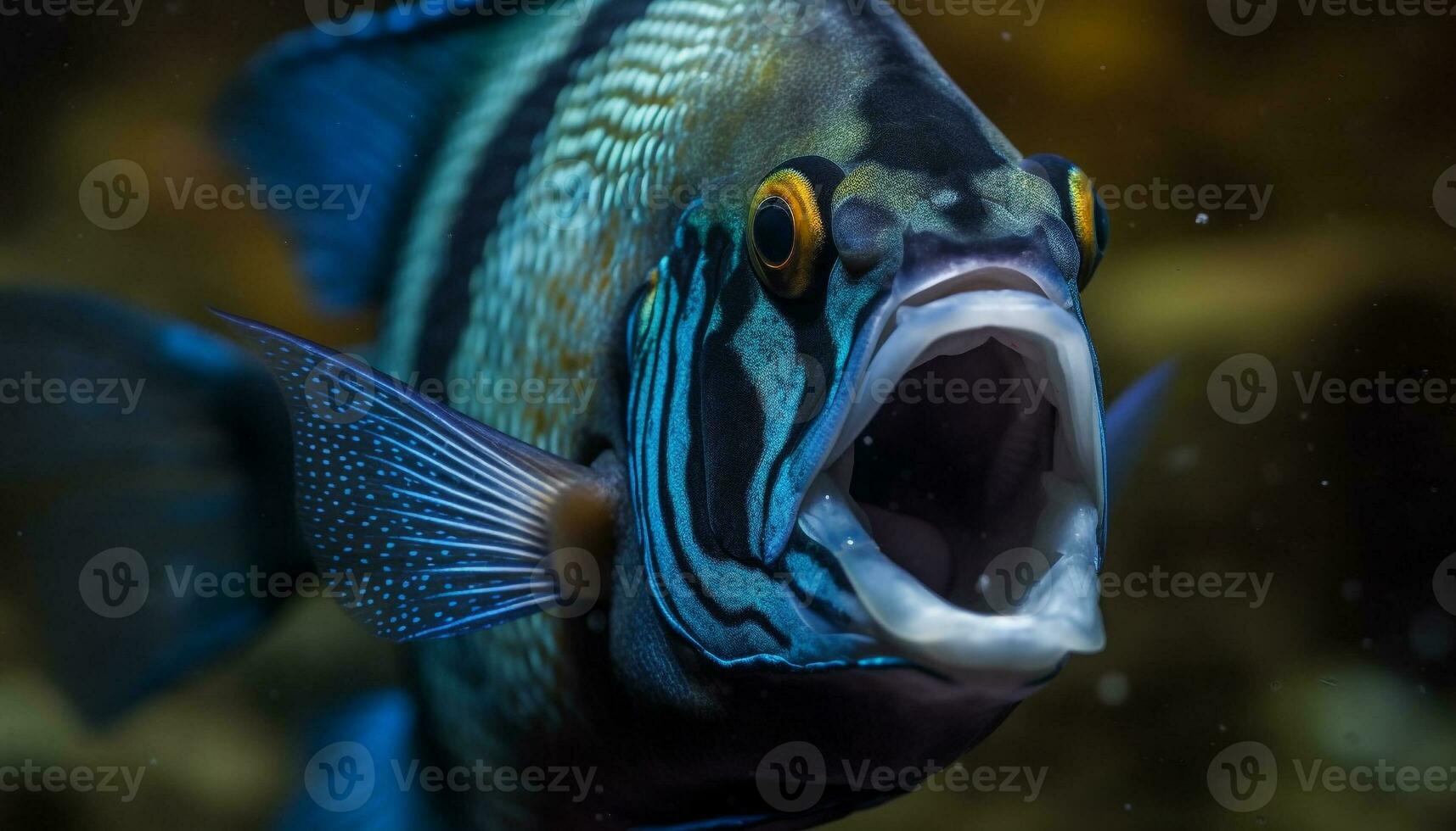 fisk i korall rev, under vattnet skönhet i naturlig färger genererad förbi ai foto