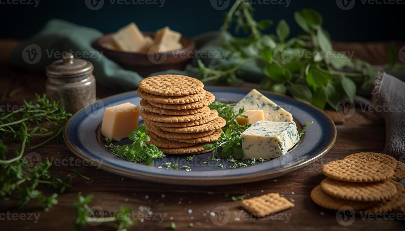 färsk gourmet mellanmål stack på rustik trä tabell för friska äter genererad förbi ai foto