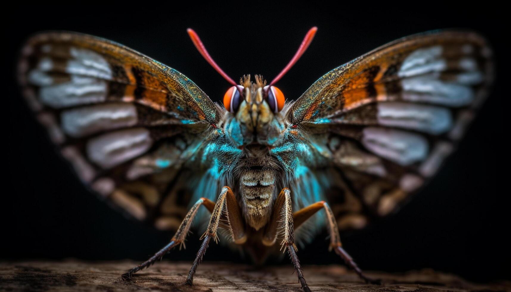 majestätisk fjäril sprider sig vibrerande vingar i stänga upp natur skott genererad förbi ai foto