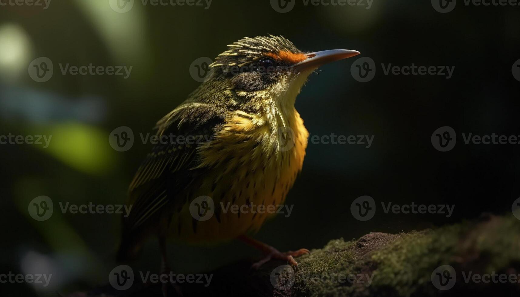 små fågel perching på gren, sång i lugn skog genererad förbi ai foto