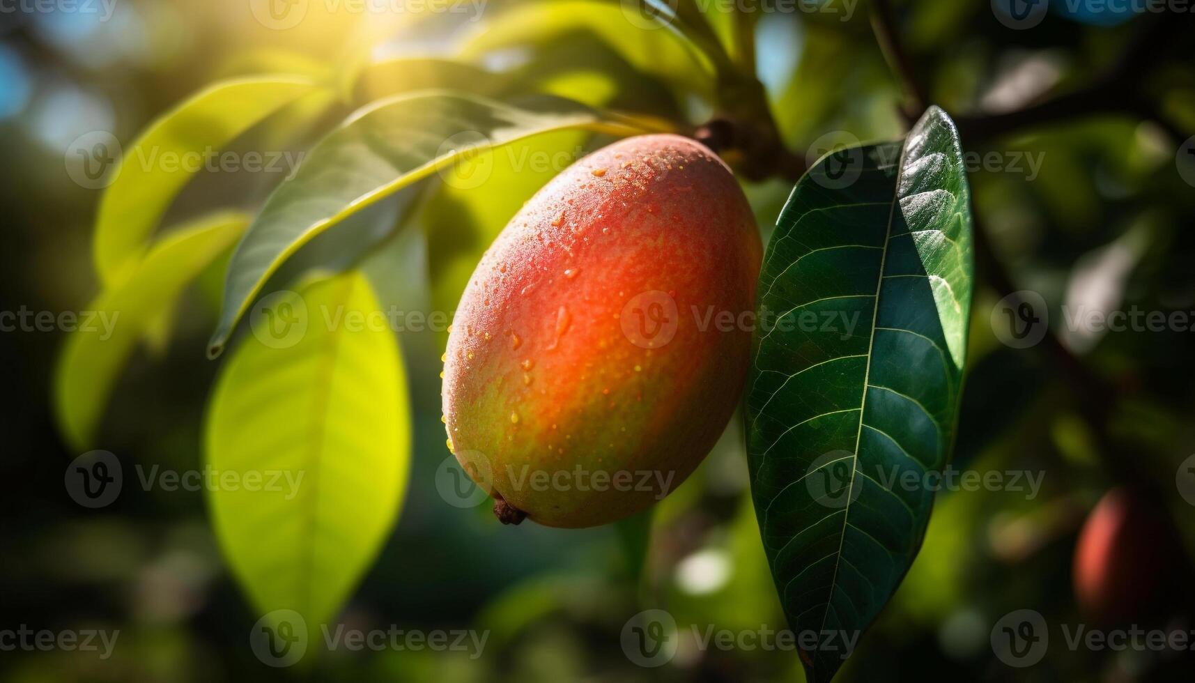 mogen äpple på grön gren, symbol av friska äter utomhus genererad förbi ai foto