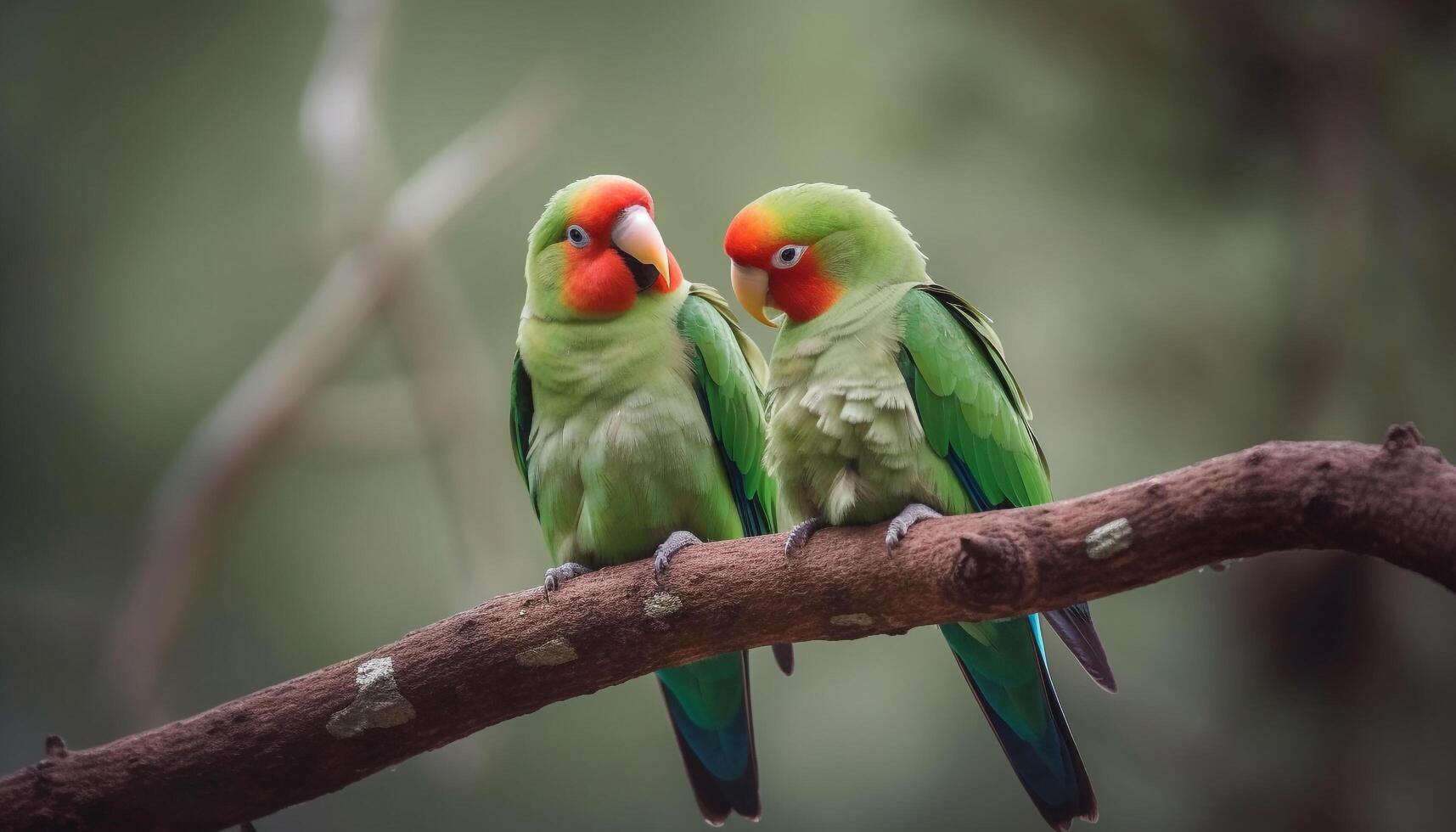 vibrerande ara perching på gren, ser på kamera med kärlek genererad förbi ai foto