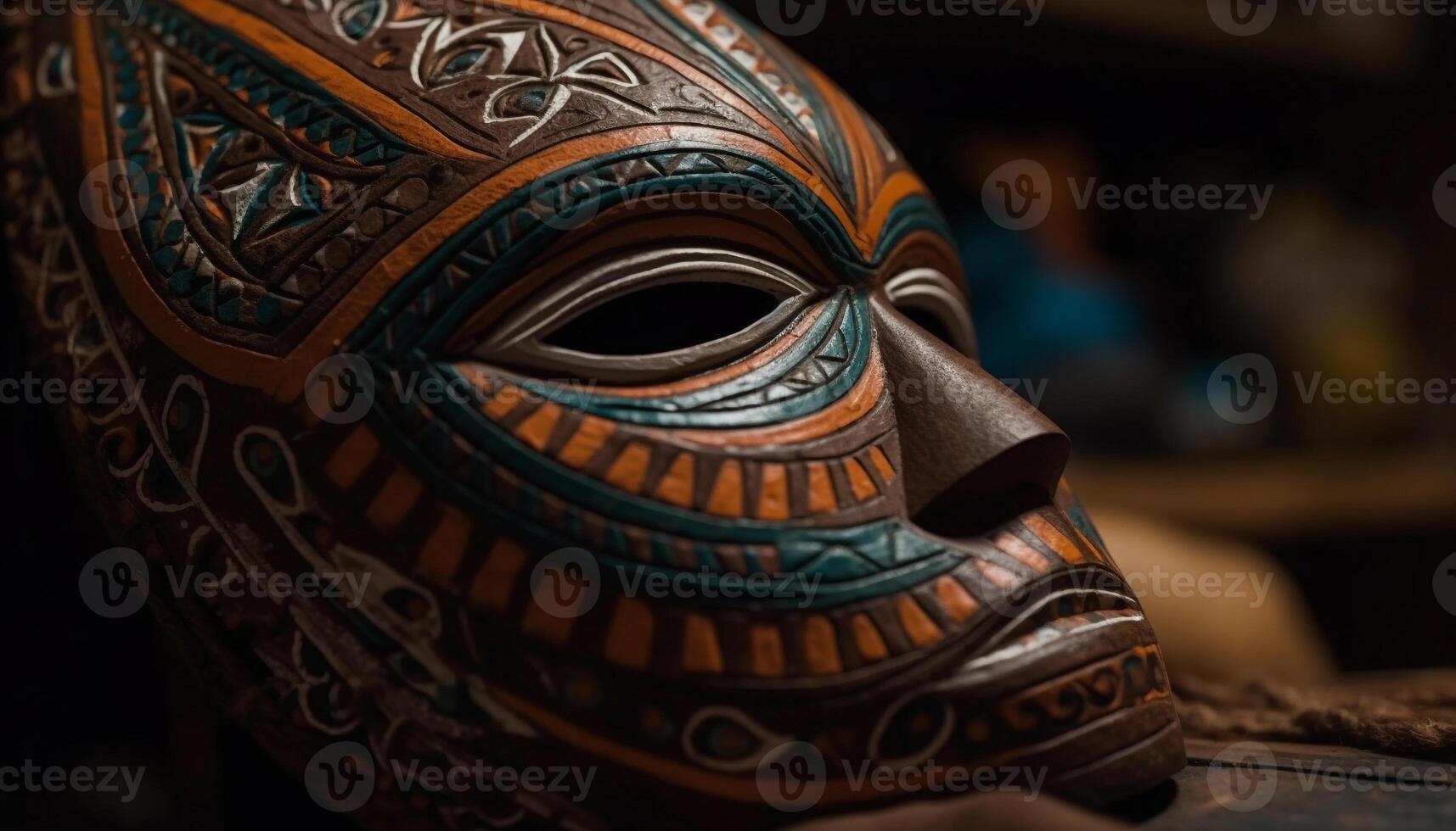 gammal afrikansk mask, en souvenir av inhemsk kultur och tradition genererad förbi ai foto