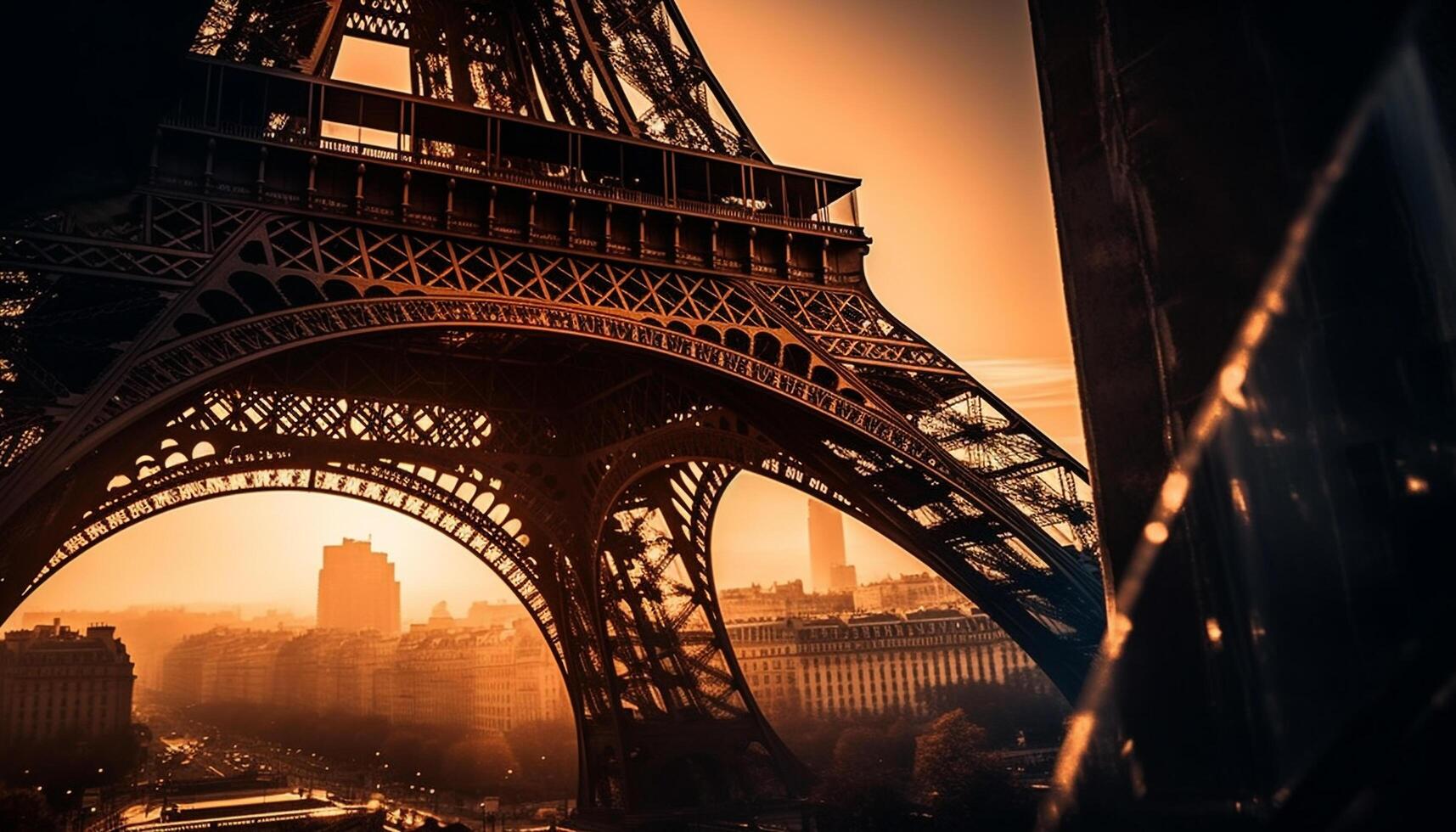 parisian horisont på skymning, en majestätisk symbol av franska roman genererad förbi ai foto