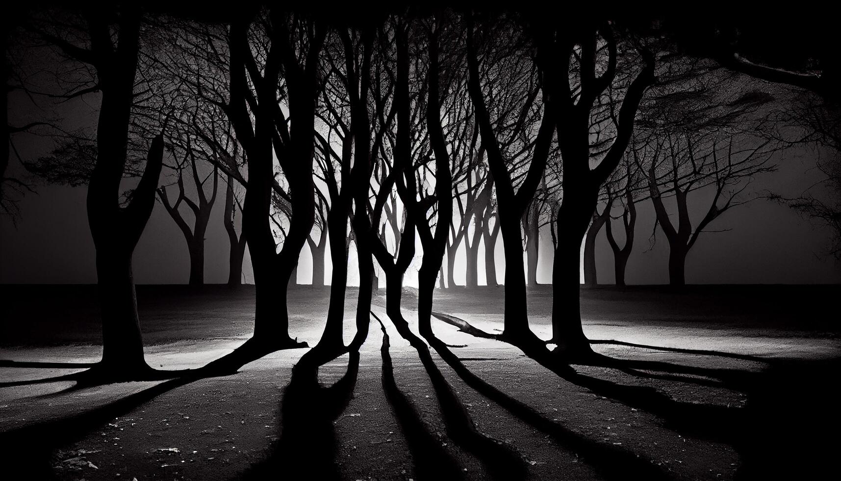 läskigt silhuett av träd gren i skog mysterium ,generativ ai foto