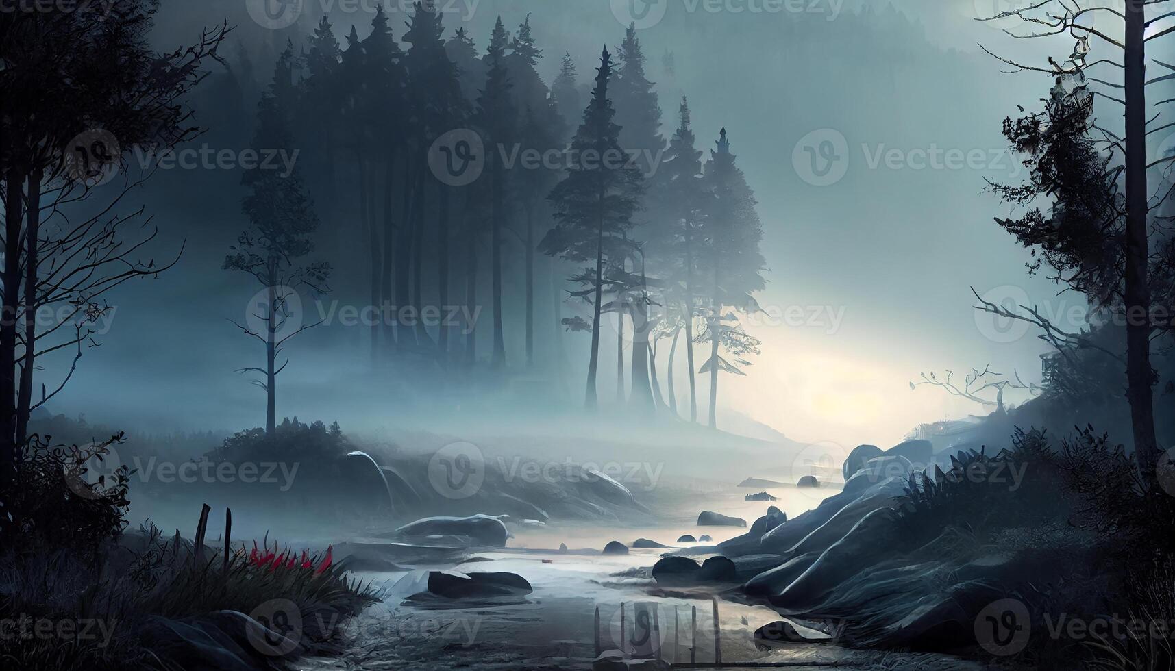 mysterium skog landskap i höst lugn scen ,generativ ai foto
