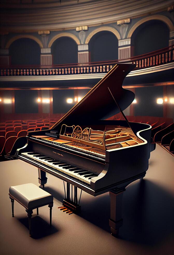 pianist utför klassisk musik på majestätisk stor piano ,generativ ai foto