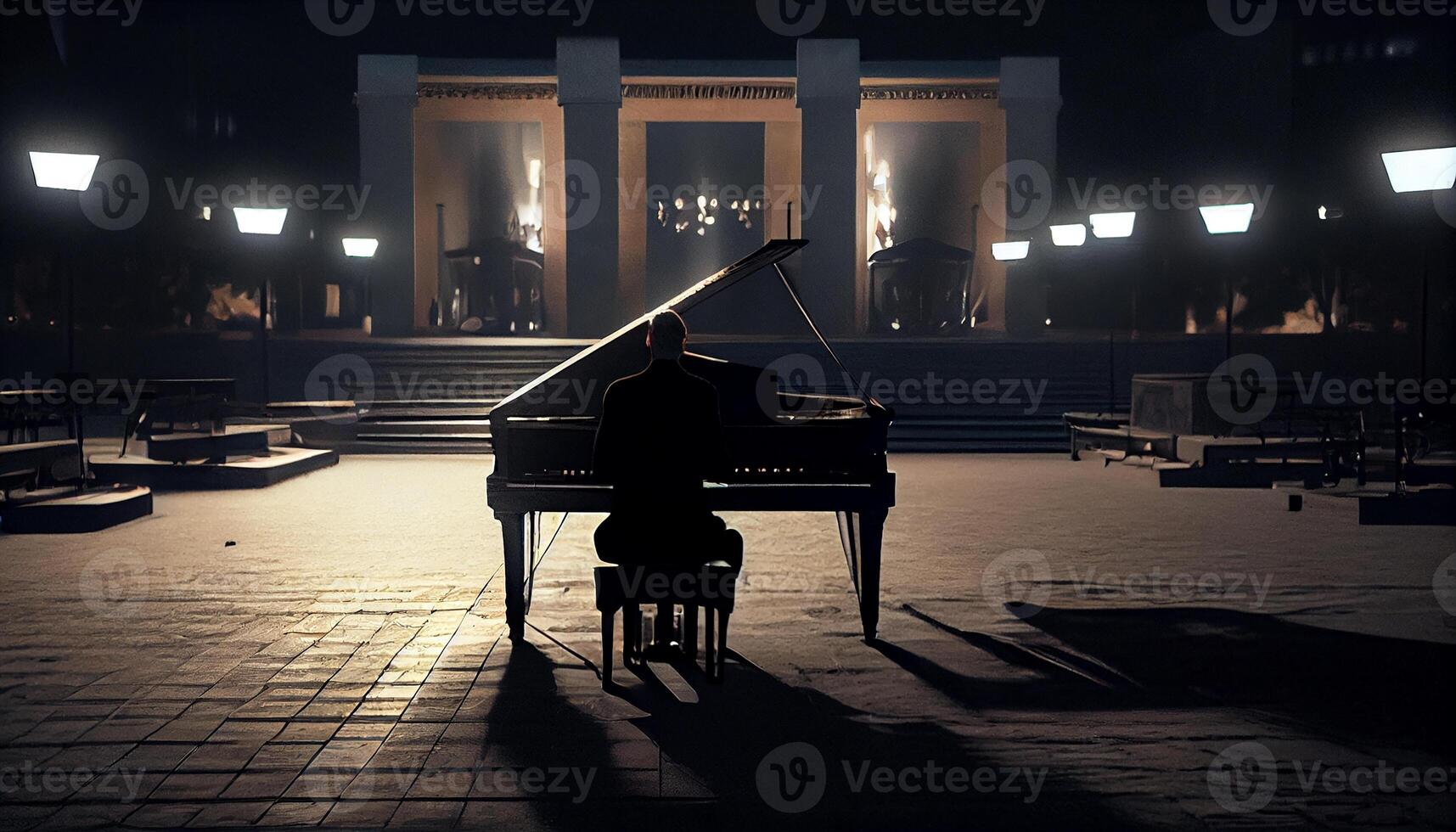 musiker spelar piano på skede ,generativ ai foto