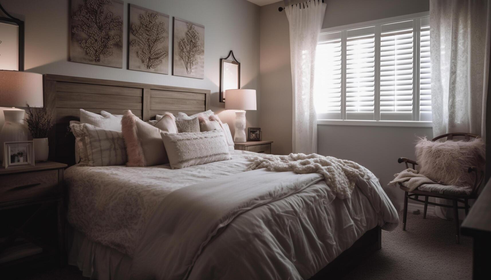 lyx modern sovrum med elegant dekoration design genererad förbi ai foto