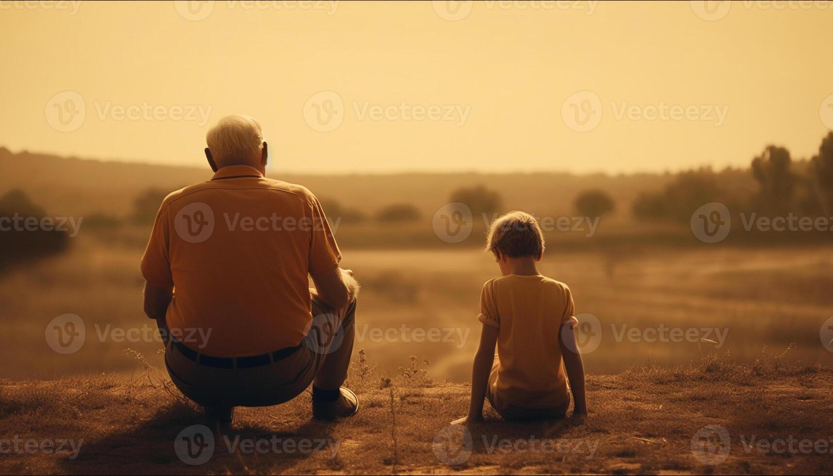 familj omfamnar i lugn lantlig solnedgång scen genererad förbi ai foto