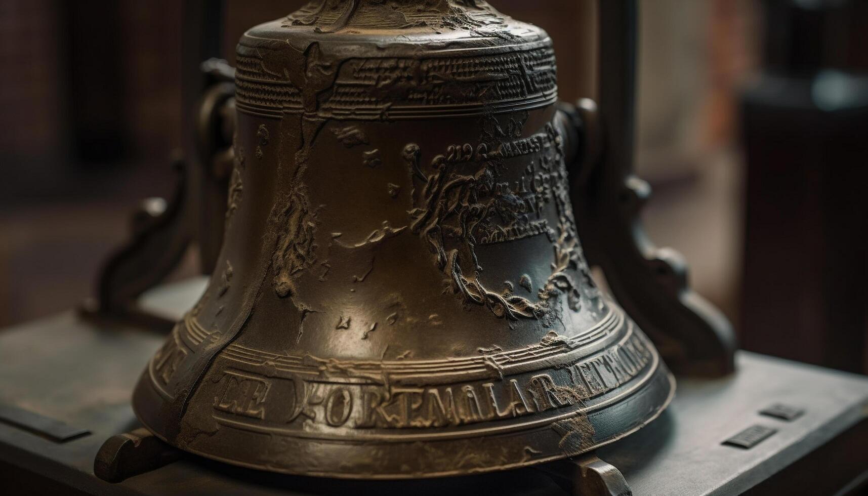 antik mässing Handbell en historisk religiös dekoration genererad förbi ai foto