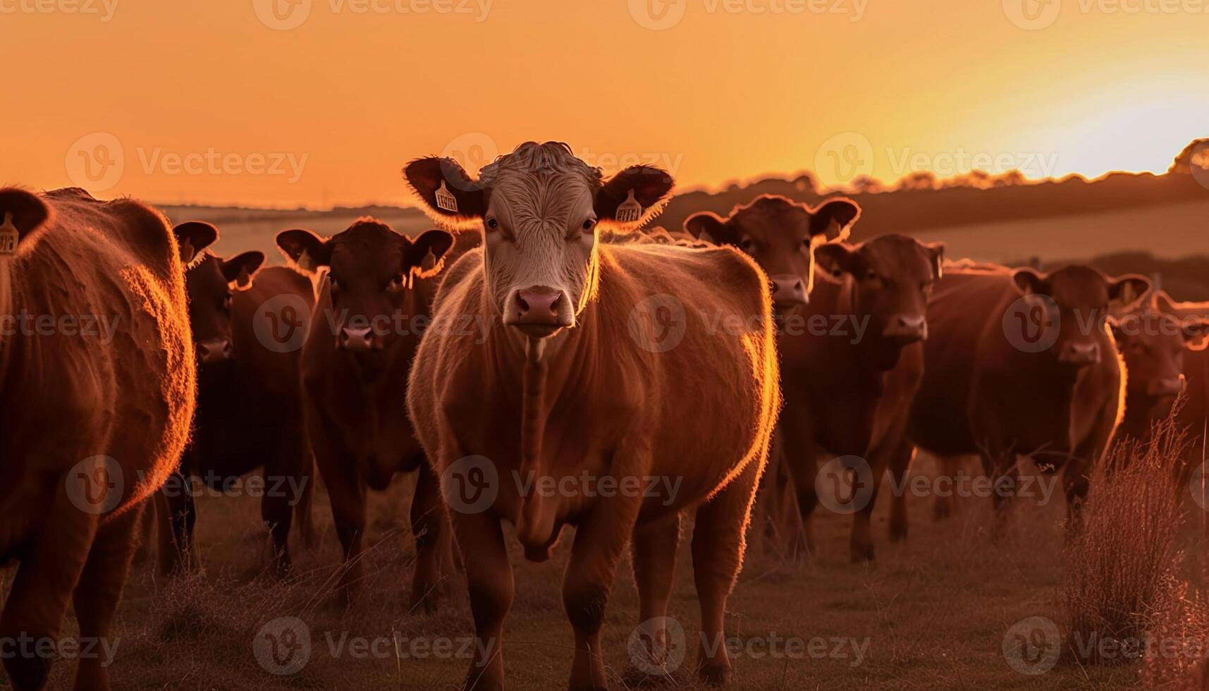 mejeri ko grupp betning i organisk äng genererad förbi ai foto