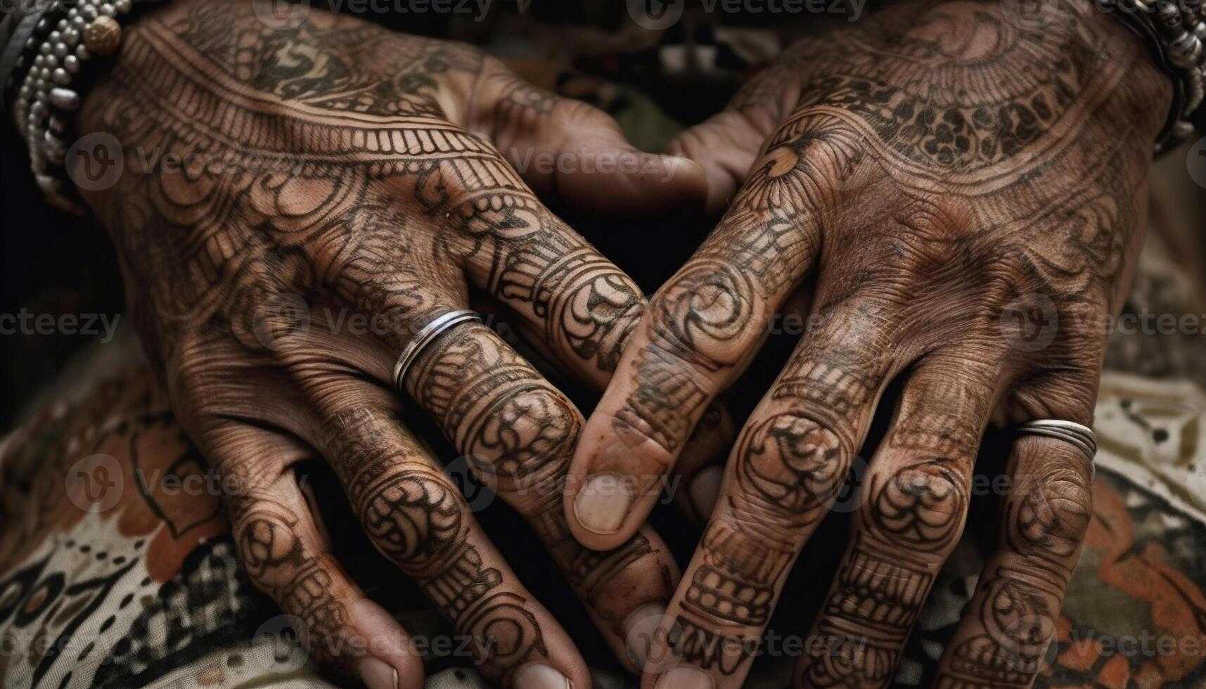 utsmyckad henna tatuering slingor kulturell elegans och kreativitet genererad förbi ai foto