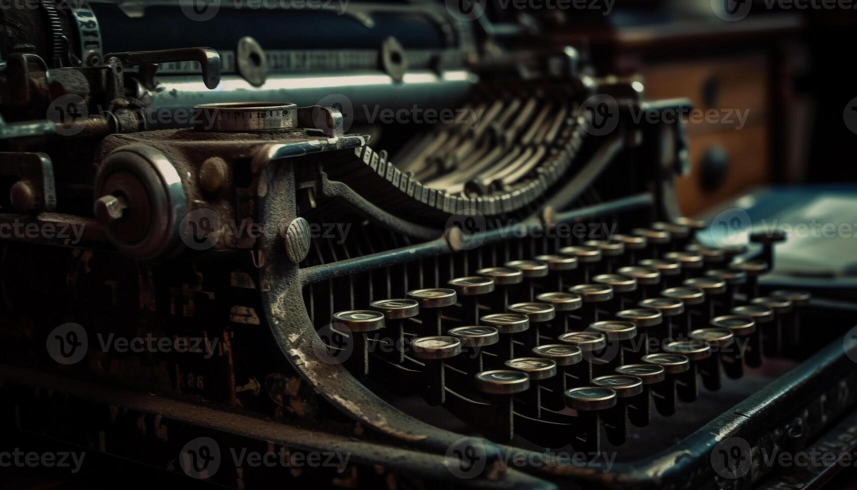 föråldrad metallisk maskineri, ett gammal fashioned skrivmaskin genererad förbi ai foto