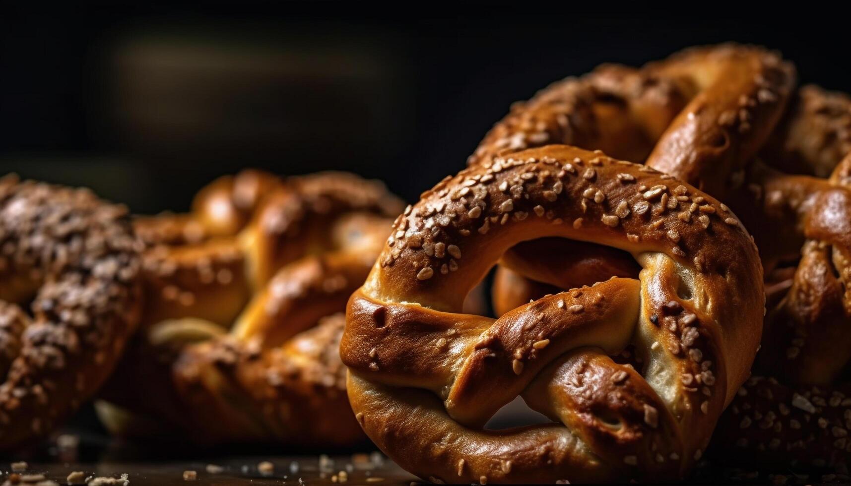 knaprig gourmet pretzel stack, saltade och färsk genererad förbi ai foto