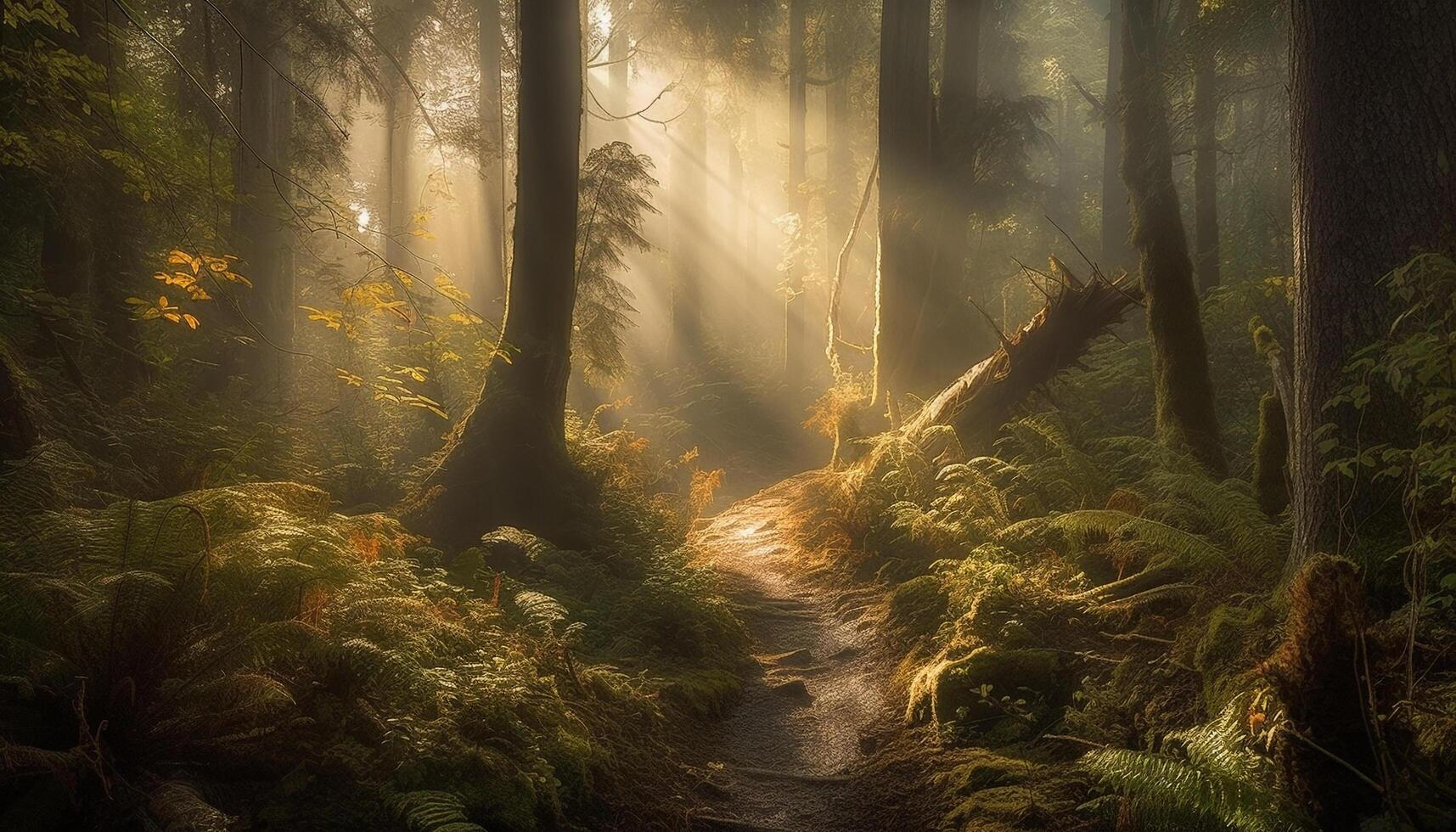 höst dimma omslag mysterium skog skönhet utomhus genererad förbi ai foto