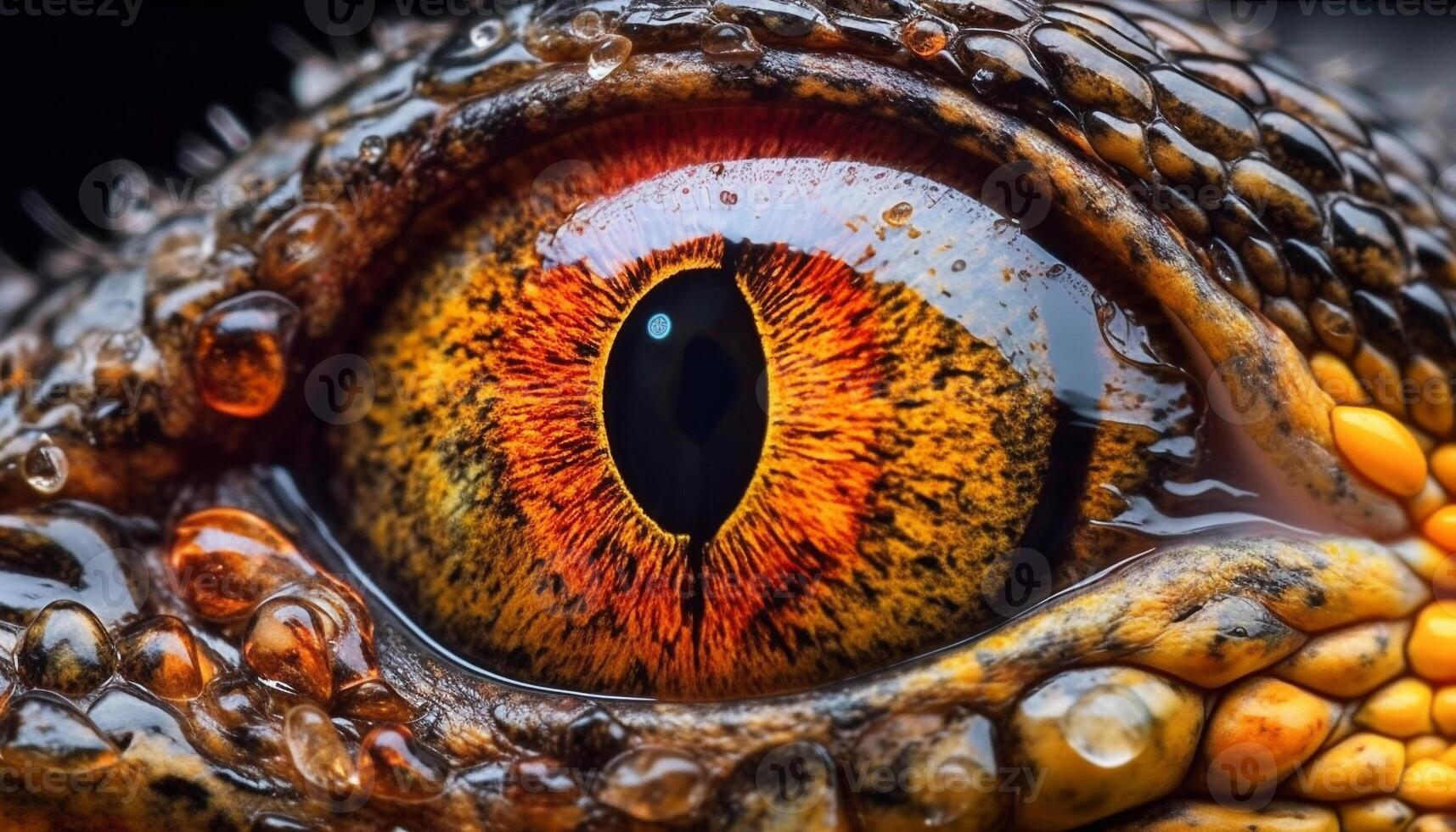 makro se av mång färgad reptil våt iris genererad förbi ai foto