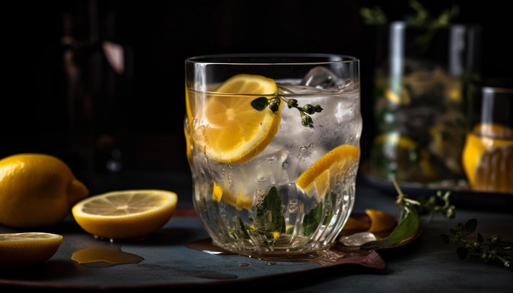 uppfriskande citron- cocktail med is och citrus- skiva genererad förbi ai foto