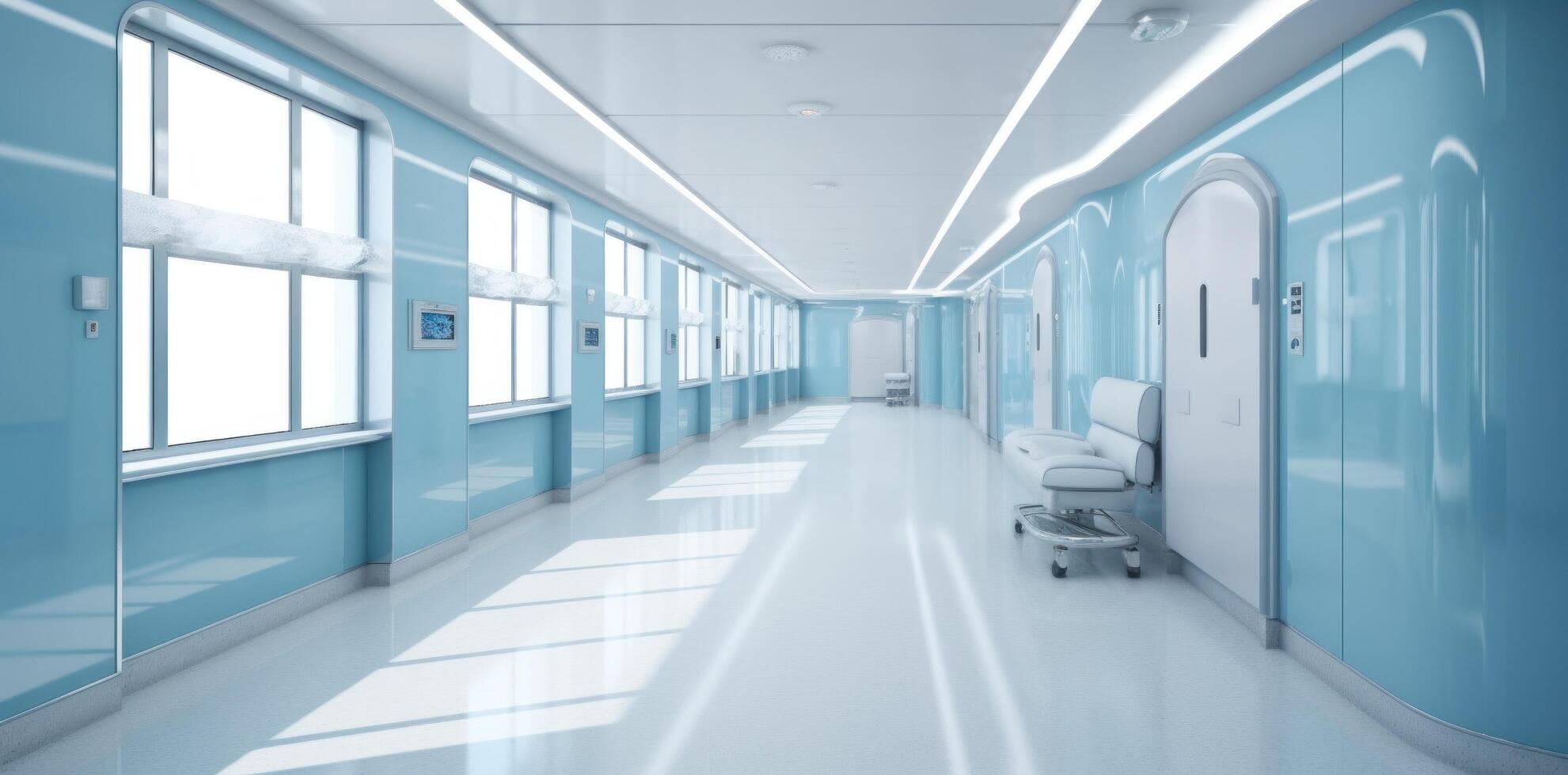 modern sjukhus korridor. illustration ai generativ foto